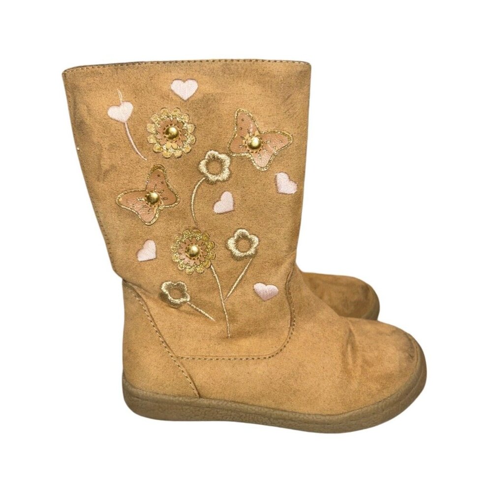Light Brown Floral ButterflyToddler Size 7 Zip Up Boots